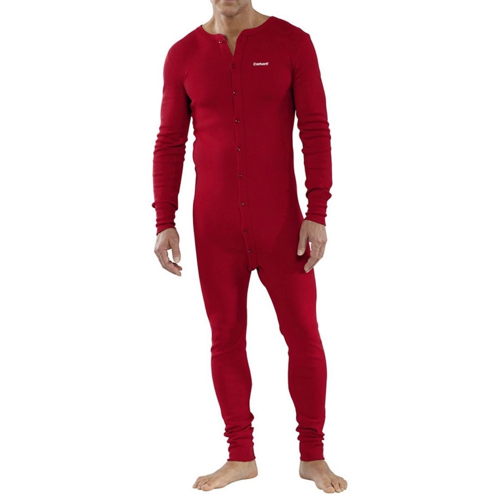 Carhartt Men's Red Cotton Union Suit Sz XL Long John Underwear PJs Drop …